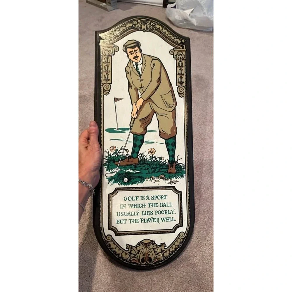 Vintage 1968 Yorkraft Golf Wall Plaque Wood Sign Humorous Golfer Decor 24 Inch